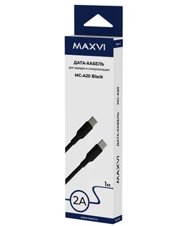 Кабель Maxvi MC-A20 USB-С - USB-С 1 м, 2 А, черный 
