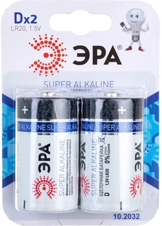 Батарейки D/R20 ЭРА SUPER Alkaline LR20-2BL, 2 шт