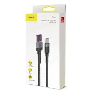 Кабель Baseus Cafule USB-A 2.0 - USB-C 1 м, 5 А, черный/серый (BAS-CATKLF-PG1) 