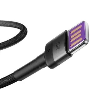Кабель Baseus Cafule USB-A 2.0 - USB-C 1 м, 5 А, черный/серый (BAS-CATKLF-PG1) 
