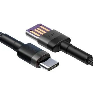 Кабель Baseus Cafule USB-A 2.0 - USB-C 1 м, 5 А, черный/серый (BAS-CATKLF-PG1) 