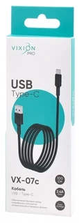 Кабель Vixion Pro USB-A 2.0 - USB-C, 1 м, 2.4 А, чёрный (VX-07c) 