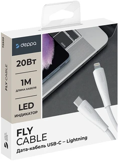 Кабель Deppa Fly USB-C - Lightning, 1 м, 3 A, белый (72533) 