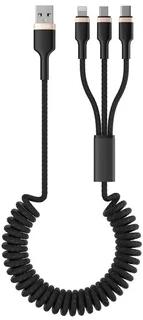 Кабель OLMIO Spring 3 в 1 USB 2.0, microUSB/lightning/typeC, 1.5 м