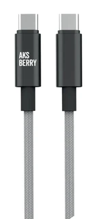 Кабель Aksberry X163 Nylon silk Type-C - Type-C, 3А, 1м, серый 
