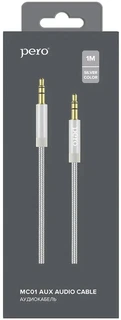 Аудиокабель Jack3.5 -> Jack3.5 (AUX) Pero MC-01, 1.0м, серебристый 