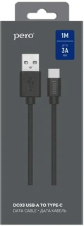 Кабель PERO DC-03 Fast Charge USB-A 2.0 - USB-C, 1 м, 3 А, черный 
