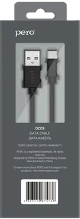 Кабель PERO DC-03 Fast Charge USB-A 2.0 - USB-C, 1 м, 3 А, черный 