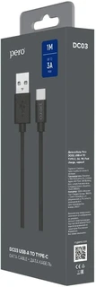 Кабель PERO DC-03 Fast Charge USB-A 2.0 - USB-C, 1 м, 3 А, черный 