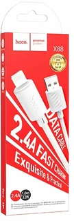 Кабель hoco X88 Gratified USB-A 2.0 - Lightning, 1 м, 2.4 А, белый 