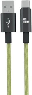 Кабель Aksberry X163 Nylon silk USB-A - USB-C, 1 м, 3 А, салатовый 