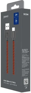 Кабель PERO DC-04 Fast Charge USB-A 2.0 - USB-C, 2 м, 3 А, красный/черный 