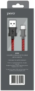 Кабель PERO DC-04 Fast Charge USB-A 2.0 - USB-C, 2 м, 3 А, красный/черный 
