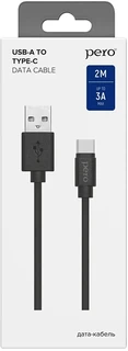 Кабель PERO DC-03 Fast Charge USB-A 2.0 - USB-C, 2 м, 3 А, черный 