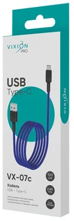 Кабель Vixion Pro USB-A 2.0 - USB-C, 1 м, 2.4 А, синий (VX-07c) 
