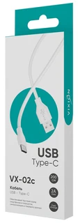 Кабель Vixion Pro USB-A 2.0 - USB-C, 2 м, 2.4 А, белый (VX-02c) 
