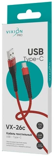 Кабель Vixion Pro USB-A 2.0 - USB-C, 1 м, 2.4 А, красный (VX-26c) 