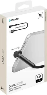 Кабель Deppa Stand USB2.0 Am - Lightning, 1 м, 2.4A, черный 