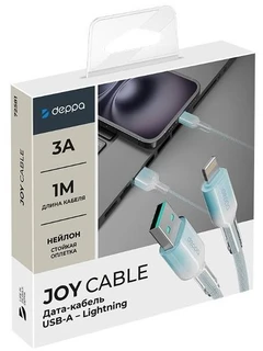 Кабель Deppa Joy USB2.0 Am - Lightning, 1м, 3A, мятный 