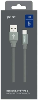 Кабель PERO DC-02 USB2.0 Am - USB Type-C 1.0м, 2.0A, серый 