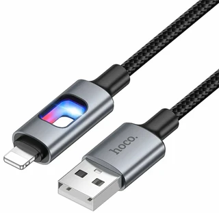 Кабель Hoco U144 USB2.0 Am - Lightning, Led-подстветка, 1.2м, 2.4А, черный 