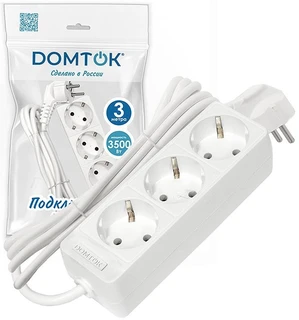 Удлинитель DOMTOK, 3 гнезда, ПВС 3x1, 16А, 3500Вт, с заземлением, белый, 3м 
