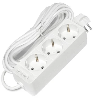 Удлинитель DOMTOK 3 гнезда, ПВС 3x1, 16 А, 3500 Вт, с заземлением, 7 м, белый 