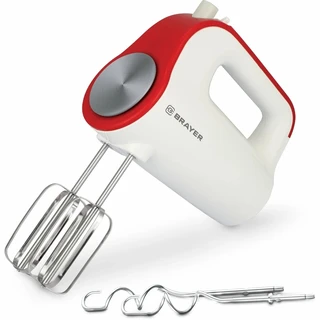Миксер ручной BRAYER BR1307, белый/красный 