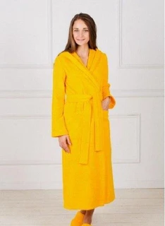 Халат махровый Желтый, размер: 52-54, с капюшоном 